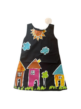Girls BINX Kids Casual Dress Size 4T Black Multicolor House Print